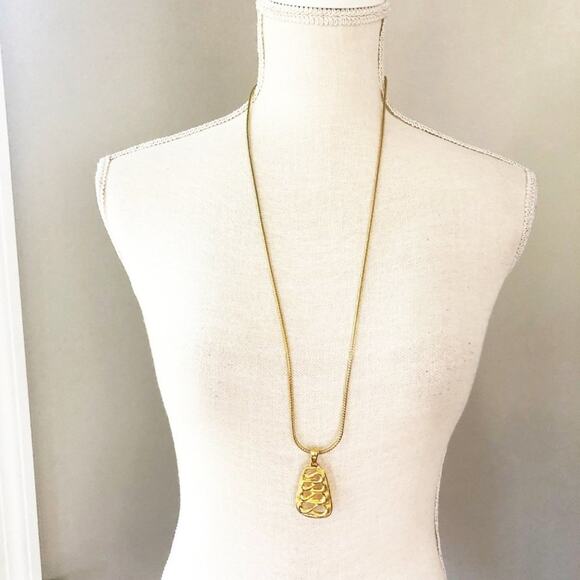 Anne Klein II Vintage Gold Squiggle Pendant Necklace - Picture 2 of 7